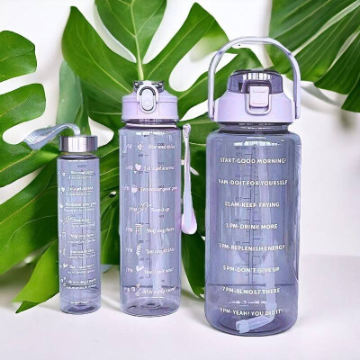 WantRoyal Transparent Water Bottle Set with Time Marker for Gym Office Travel 2000 ml Bottle(Pack of 3, Multicolor, Plastic)