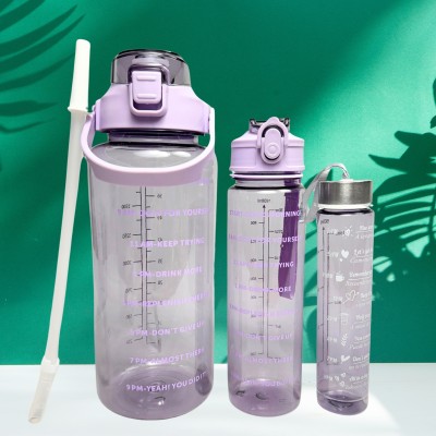 Virtuous Set of 3 Plastic Transparent Water Bottle with Straw for Men-Women-Youth-Gym 2000 ml Bottle(Pack of 3, Multicolor, Plastic)