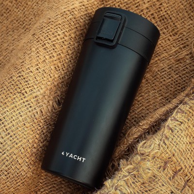 YACHT Vacuum Insulated Hot & Cold Double wall Thermosteel Travel Mug, Refresh, 400 ml Flask(Pack of 1, Black, Steel)