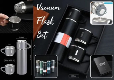 SHREESHAYAMTRADER Steel Vacuum Flask Set with 3 Steel Cups Set (Multicolor) 500 ml Flask(Pack of 1, Multicolor, Steel)
