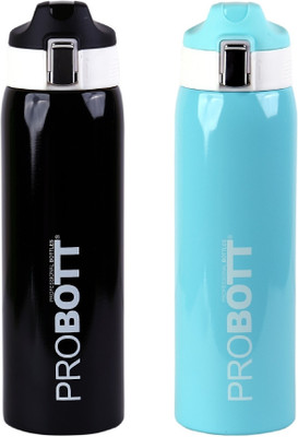 PROBOTT 750 ml Steel Flask(Pack of 2, Black, Light Blue)