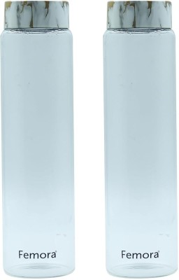 Femora Borosilicate Glass Water Bottle1000ML-2Pcs Set (Marble Lid) 1000 ml Bottle(Pack of 2, Clear, Glass)