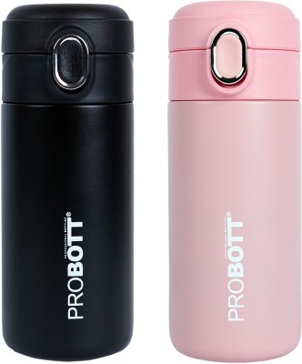 PROBOTT Pride 400ml Thermosteel Hot & Cold Insulated Stainless Steel Travel Bottle 400 ml Flask(Pack of 2, Black, Pink, Steel)