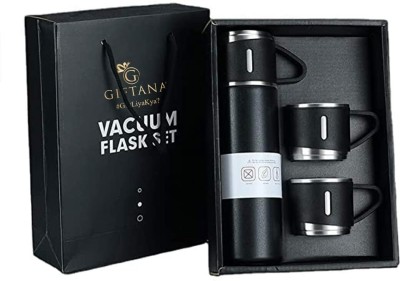 Arnaaz Stainless Steel Vacuum Flask with 3 set of Steel Cup Combo 500 ml Flask(Pack of 1, Black, Steel)