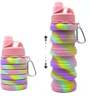 Pretty Pearl Foldable Silicone Water Bottle with Snap Hook - Ideal for Gym, school 500 ml Bottle(Pack of 1, Pink, Silicone)