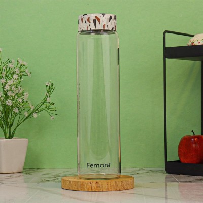 Femora Borosilicate Glass Water Bottle1000ML-1Pcs Set (Dot Marble) 1000 ml Bottle(Pack of 1, Clear, Glass)