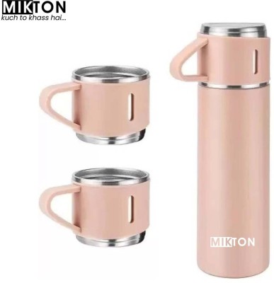 MIKTON Stainless steel Vacuum Flask with 3 Set of Steel Cup 500 ml Flask(Pack of 1, Pink, Steel)