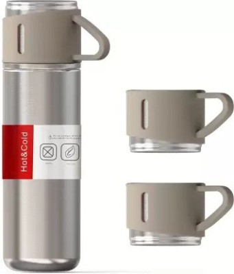 EROOP Stainless Steel Vacuum Insulated Flask Gift Set ,Two Cups Hot & Cold Thermos E32 500 ml Flask(Pack of 1, Silver, Steel)