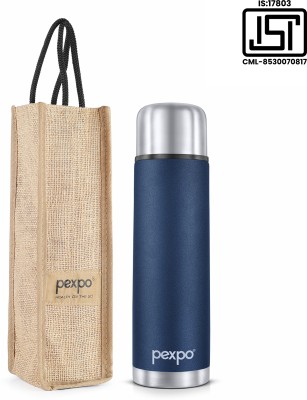 pexpo 24 Hrs Hot & Cold ISI Certified with Jute-bag Flamingo Vacuum insulated Bottle 500 ml Flask(Pack of 1, Blue, Steel)