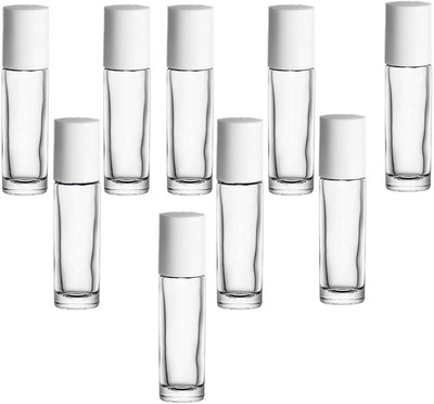 Pure Source India Empty Glass Roll on Bottles with White Cap for Lip Balm Attar and Essential Oils 6 ml Bottle(Pack of 9, White, Glass)