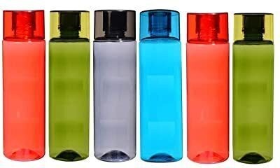 Philocaly Enterprise Plastic transparent Fridge Water Bottle set Plain Round With Full Cap 1000 ml Bottle(Pack of 4, Multicolor, Plastic)