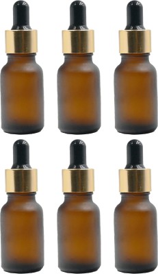 Newgen Amber Frosted Round Glass Bottle + Gold Sleeve + Black Teat + Glass Dropper 15 ml Bottle(Pack of 6, Brown, Glass)