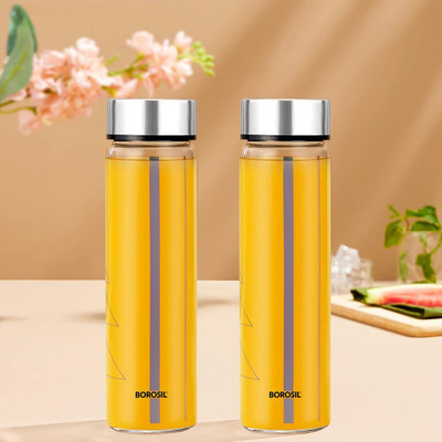 BOROSIL Artisan Series Sintra 550 ml Wide Mouth Glass Bottle with Metal Lid, Pack of 2 550 ml Bottle(Pack of 2, Clear, Glass)