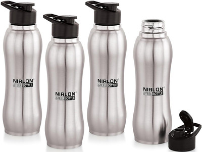 NIRLON Aqua Flip Single Wall Stainless Steel Water Bottle 1000ml 1000 ml Bottle(Pack of 4, Silver, Steel)