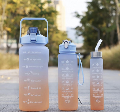 NIHILANO ™64oz Set of 3 Water Bottle with Motivational Time Marker Water 2000 ml Bottle 2000 ml Bottle(Pack of 3, Multicolor, Silicone, Plastic)