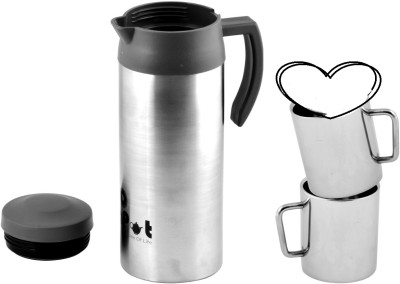 Housify Aura Thermosteel flask + 2 steel cups (300ml) combo | Tea/coffee Thermos Flask 700 ml Flask(Pack of 1, Steel/Chrome, Steel)