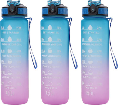 KUBER INDUSTRIES 1000 ml Plastic Bottle(Pack of 3, Blue, Purple)