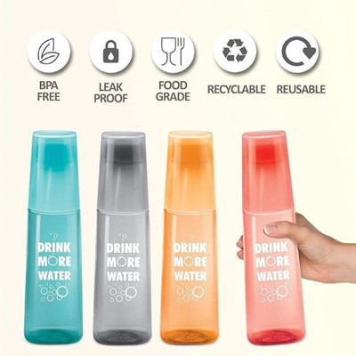 Nexim 1000 ml Plastic Bottle With Drinking Glass(Pack of 4, Blue, Grey, Orange, Red)