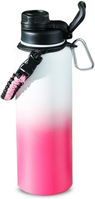 KUBER INDUSTRIES Vacuum Insulated Flask Water Bottle with Rope | Hot & Cold Water 1200 ml Bottle(Pack of 1, White, Pink, Steel)