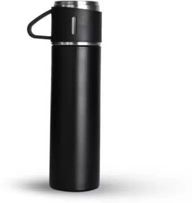 SBM MART Flask Gift Set Bottle with 3 Cups 500 ml Flask (Pack of 1, Black) 500 ml Flask(Pack of 1, Black, Steel)