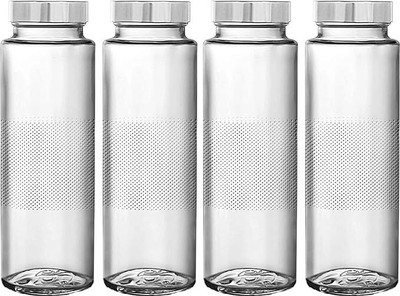 b7 CREATIONS Glass Water Bottle with Leak-Proof Airtight Stainless Steel Lid for Water 500 ml Glass Bottle(Pack of 4, Silver)