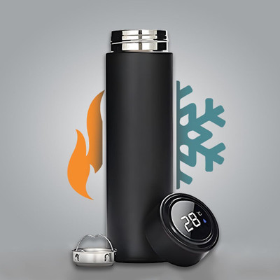 STYLOLED B Stainless Steel Smart LED Active Temperature Display Indicator Insulated Flask 500 ml Flask(Pack of 1, Black, Steel)