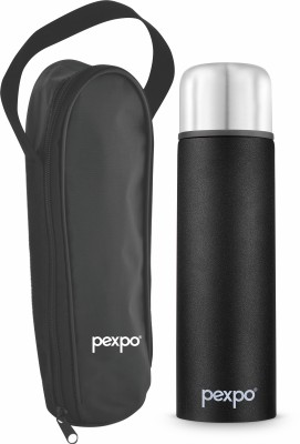 pexpo 1000ml, 18 Hrs Hot & Cold Thermosteel Vacuum Flask with Zipper Bag, Flip-Pro 1000 ml Flask(Pack of 1, Black, Steel)