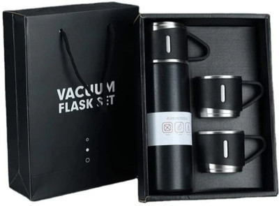 CAVISH VACCUM FLASK WITH 3 SETS OF CUP 500 ml Bottle(Pack of 3, Black, Steel)