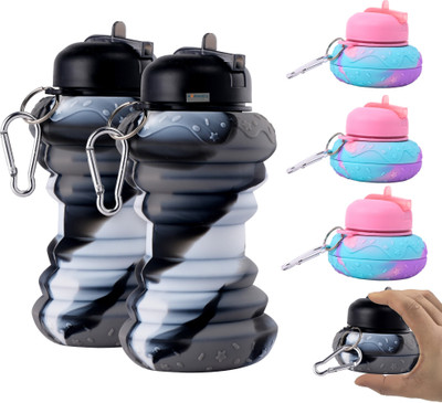HOMESTIC by Kuber Industries 600 ml Silicone Bottle(Pack of 6, Black, Pink)