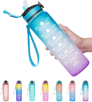 MAHADEV Motivational Fitness Sports Water Bottle With Time Marker 1000 ml Bottle(Pack of 1, Multicolor, Tritan)
