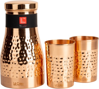 Le Casa Venice Gift Set | 1 Copper Bottle 1000ML With 2 Copper Glasses 350ML Each | 1700 ml Bottle With Drinking Glass(Pack of 3, Gold, Copper)