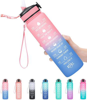 yaviGlobal Motivational Water Bottle With Time & Capacity Marker set of 2 (Multicolour ) 1000 ml Bottle(Pack of 1, Multicolor, Silicone)