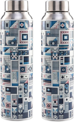 KUBER INDUSTRIES 1000 ml Steel Bottle(Pack of 2, Steel/Chrome)