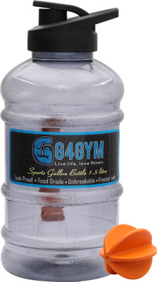 G4GYM 1500 ml Plastic Shaker(Pack of 1, Black, Clear)