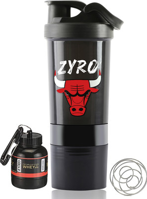 ZYRO Protein Funnel & Bulls Gym Shaker Bottle with 2 Extra Storage for Protein Shake 500 ml Shaker(Pack of 2, Black, Plastic)