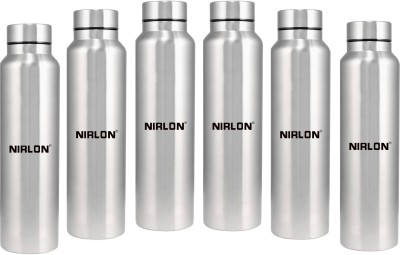NIRLON Summer Cool Single Wall Stainless Steel Fridge Water Bottle 1000 ml Bottle(Pack of 6, Silver, Steel)