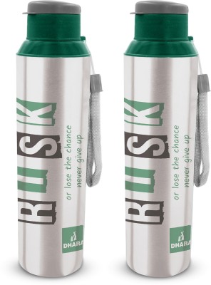 Dhara Stainless Steel Single Wall Risk Breeze 800 Leak Proof Airtight Flip Cap Water Bottle 800 ml Bottle(Pack of 2, Green, Steel)