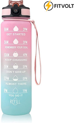 FitVolt Motivational Water Bottle 1000 ml Water Bottle(Set of 1, Multicolor)