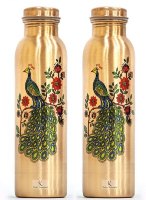 GOLDEN VALLEY Peacock Print Pure Copper Water Bottle,1Ltr (Set of 2, Brown) 1000 ml Bottle(Pack of 2, Brown, Copper)