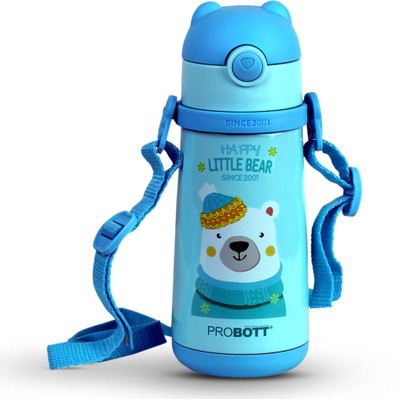 PROBOTT School Champ 370ml Sipper Bottle with Strap for Kids, Hot & Cold Water Bottle 370 ml Flask(Pack of 1, Blue, Steel)