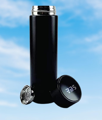 Dmahi 500 ml Steel Bottle With Drinking Glass(Pack of 1, Black)