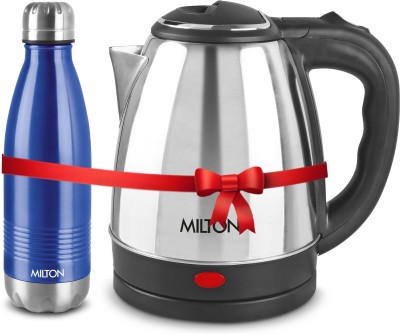 MILTON Combo Go Electro Kettle 1.5ltr and Duo Dlx 500 Thermosteel Bottle 500ml 2000 ml Flask(Pack of 2, Silver, Blue, Steel)