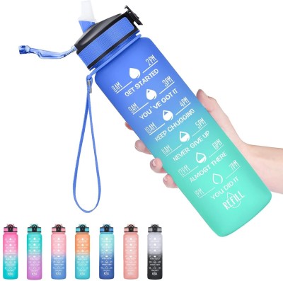 BASS BLING Motivational Drinking Water Bottles with Carrying Strap 1000 ml Bottle(Pack of 1, Multicolor, Plastic)