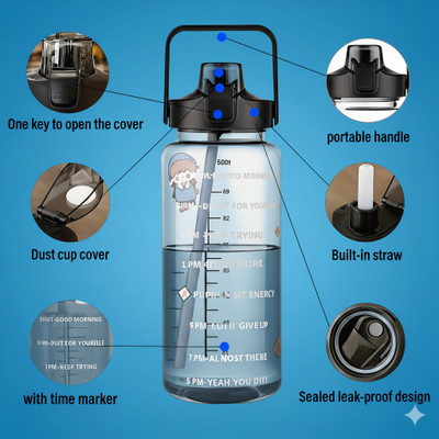 ZEMINIGO 2000 ml Silicone, PET, Plastic Bottle(Pack of 1, Black)