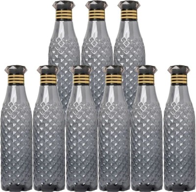 Atipriya BPA and Leak Free Water Bottle With Diamond cuts Shape Lid (Pack of 9) 1000 ml Bottle(Pack of 9, Black, Plastic)