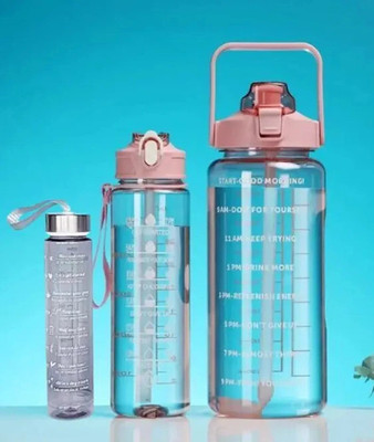 NEXIS Leakproof Unbreakable BPAFree Travel And Gym Big Water Bottle Set of 350ml+900ml 2000 ml Bottle(Pack of 1, Clear, Clear, Silicone)