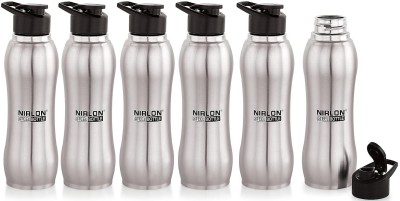 NIRLON Aqua Flip Single Wall Stainless Steel Water Bottle 1000ml 1000 ml Bottle(Pack of 6, Silver, Steel)