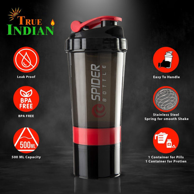 Spider Mart 500 ml Plastic Shaker(Pack of 1, Red, Black)