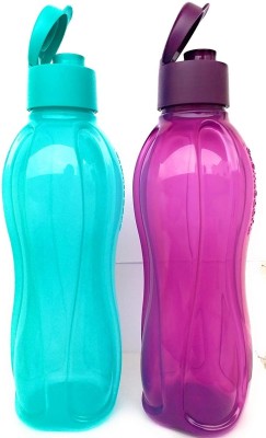 s.m.mart Tupperware Aquasafe Plastic Flip Top Bottle | 1Litre | Set of 4 | Multicolour 1000 ml Bottle(Pack of 2, Multicolor, Plastic)