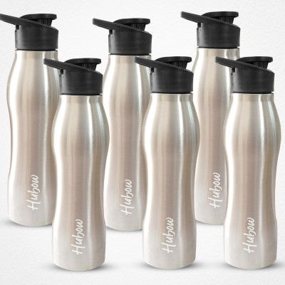 Hubow Wave Stainless Steel Fridge Water Bottle | Wide Mouth Easy to Open | Leak Proof 1000 ml Bottle(Pack of 6, Silver, Steel)